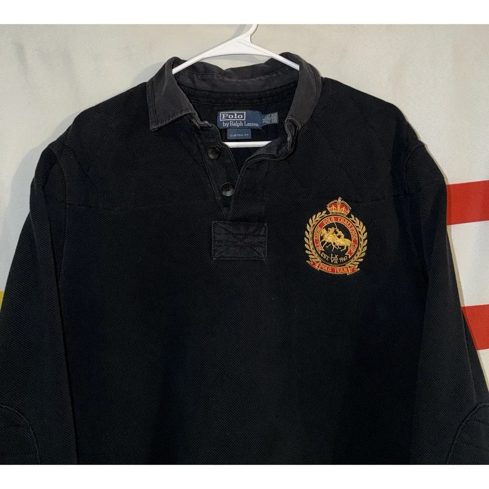 Vintage Polo Ralph Lauren Rugby Shirt XL Snow Challenge Cut Black Long Sleeve